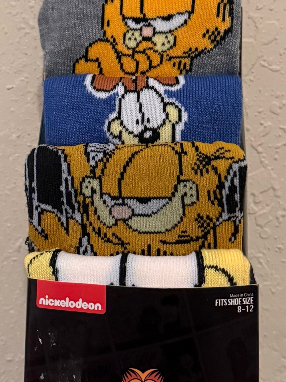 Nickelodeon Garfield Crew Socks 6Pack - Yellow, Blue, Gray